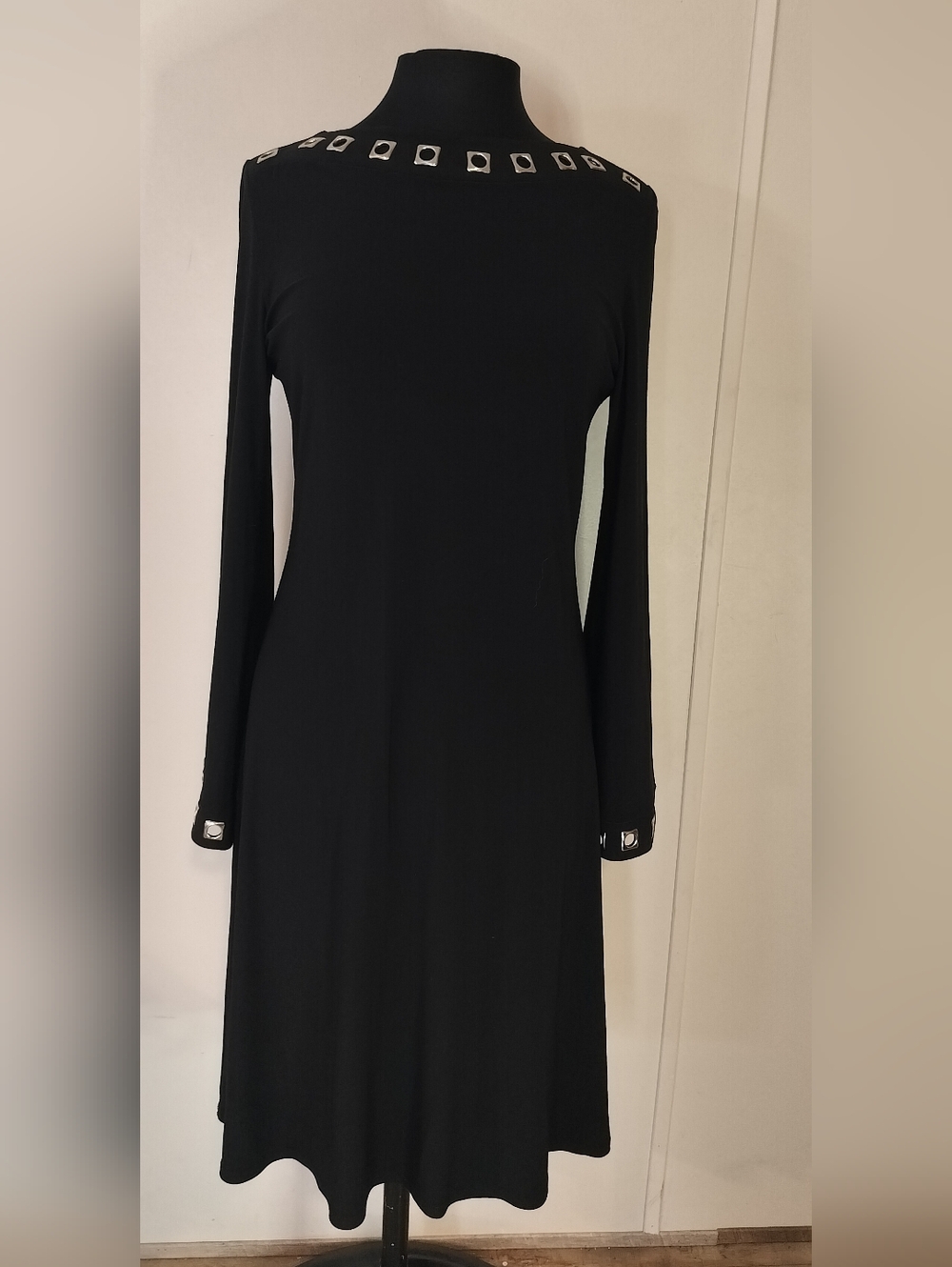 Joseph Ribkoff Black Long-Sleeve Dress with Silver Square Accents